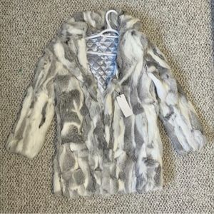 Gray and White Rabbit Fur Coat